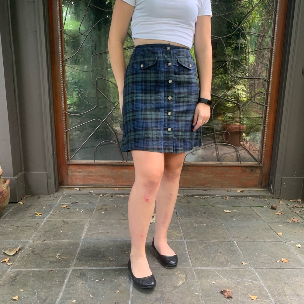 Breeches plaid blue and green button up skirt